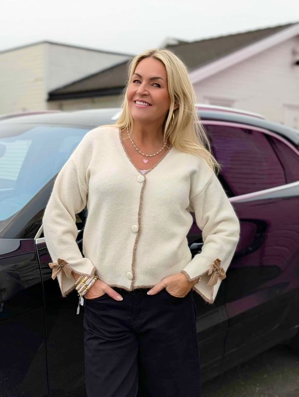 Velour Bow Cardigan