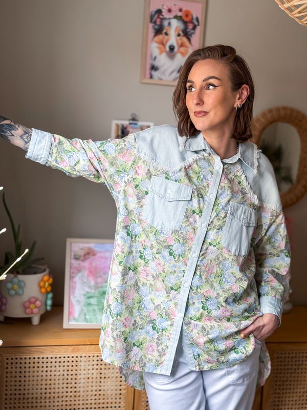 Flower Denim Oversized Shirt
