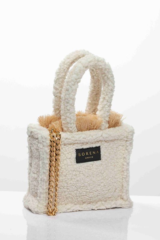 Beige Teddy Mini Tote Bag Sorena