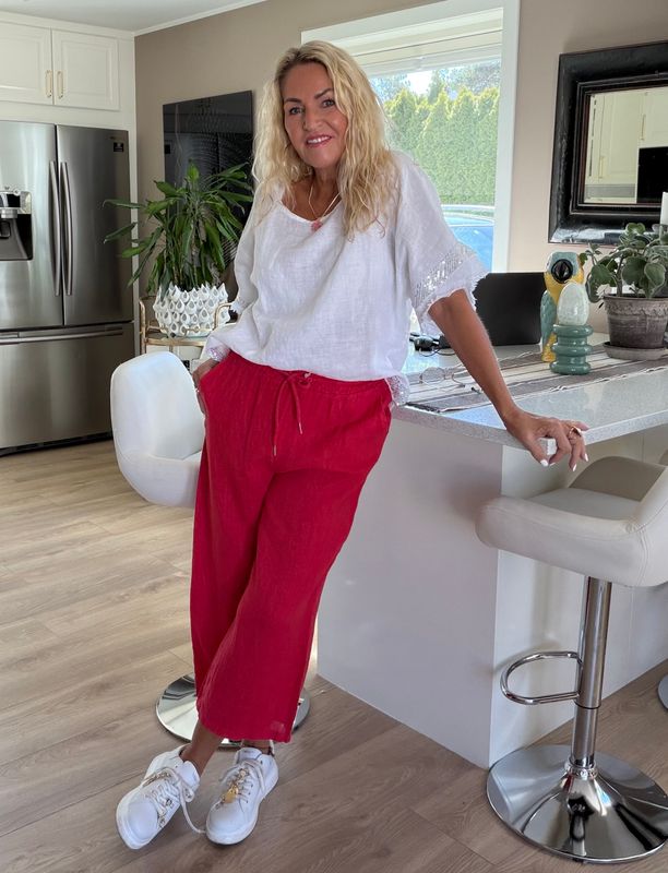Red Linen Culotte Pant
