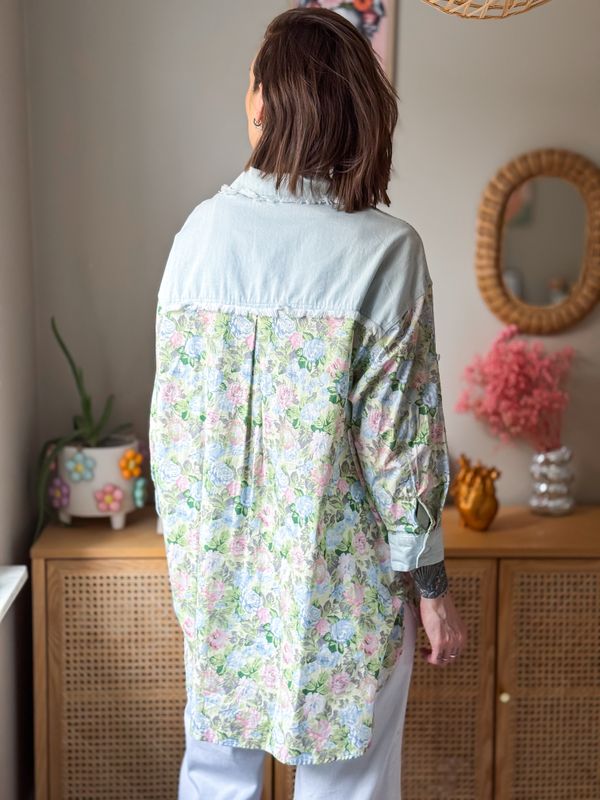 Flower Denim Oversized Shirt