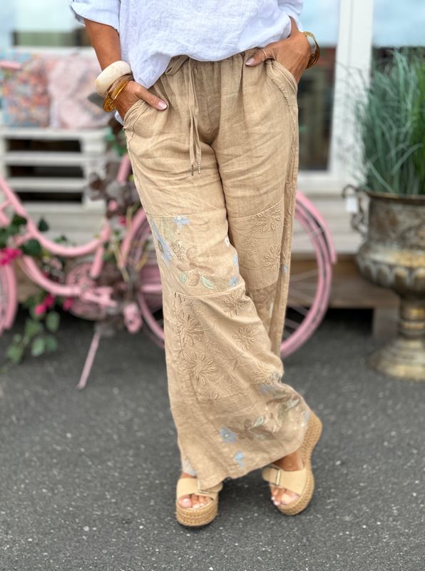 Flower Boho Linen Pant