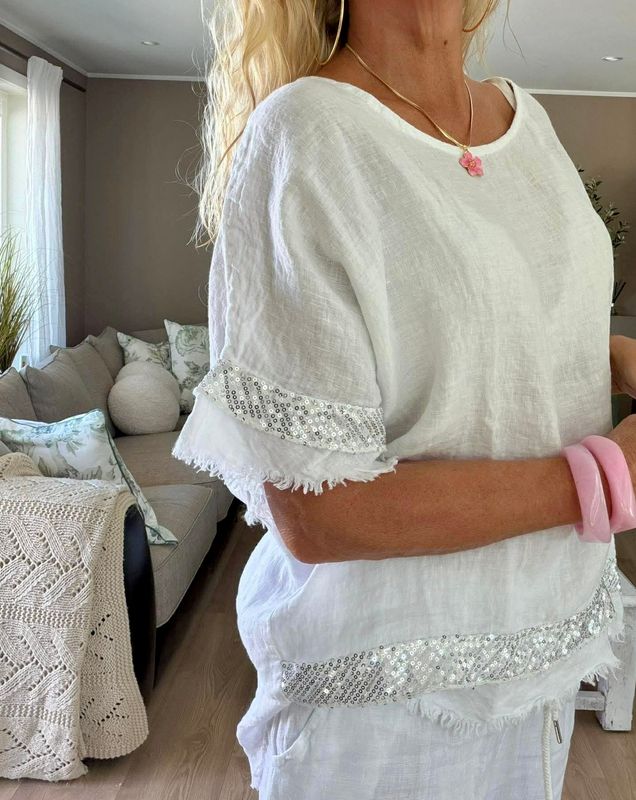 Sequin Linen Tee
