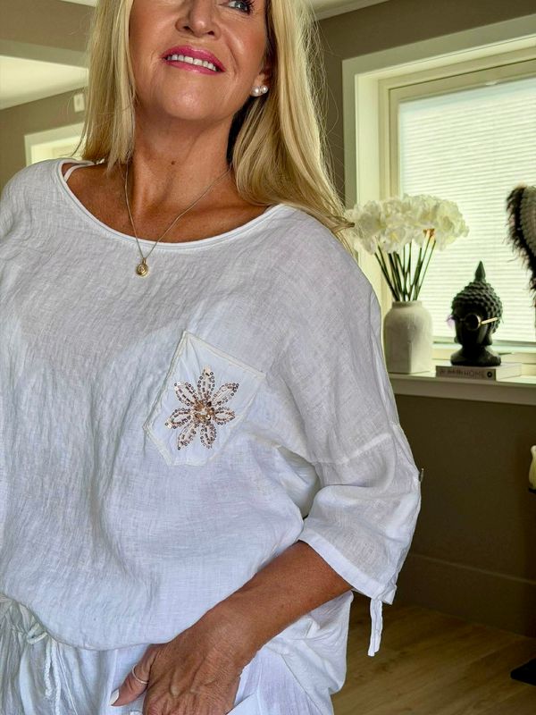 Pearls Linen Blouse