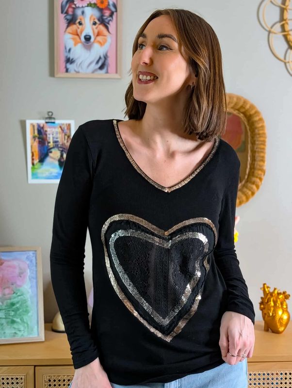 Heart Shimmer Basic Ribbed Sweater