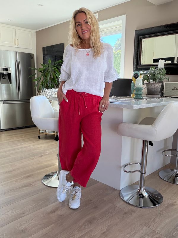 Red Linen Culotte Pant