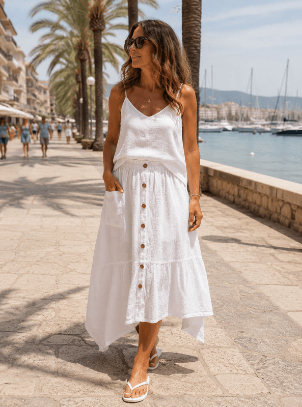 Button Linen Skirt
