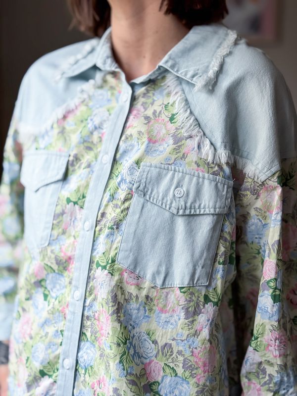 Flower Denim Oversized Shirt