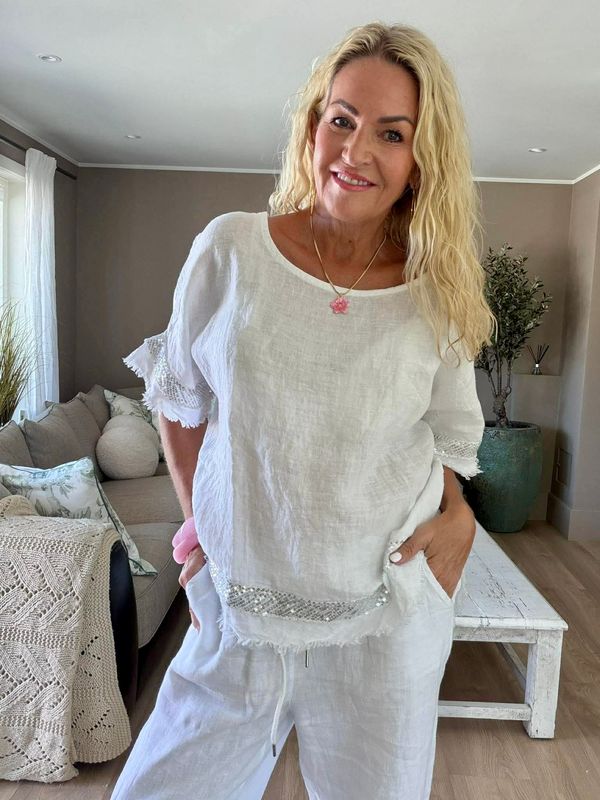 Sequin Linen Tee