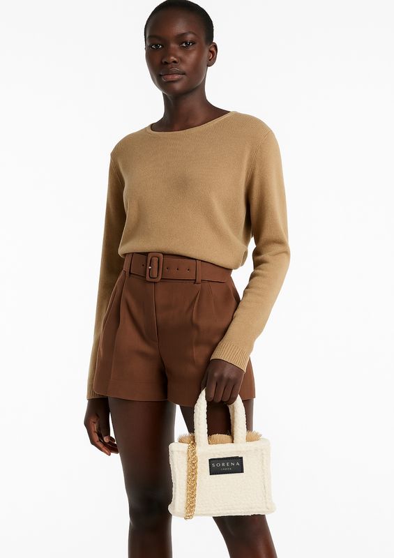 Beige Teddy Mini Tote Bag Sorena