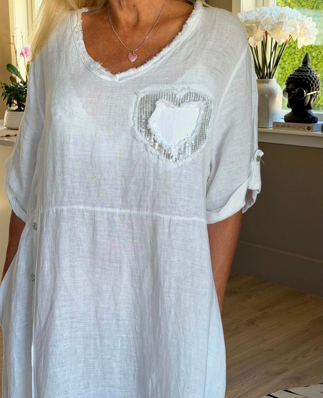 Sequin Heart Linen Dress