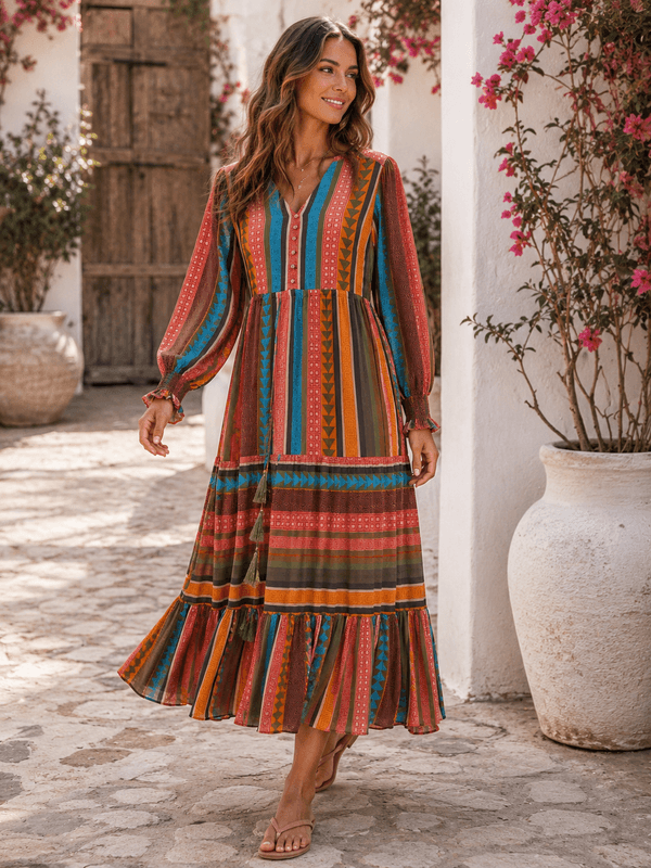 Gina Stripe Dress w/tassels  Last Queen 