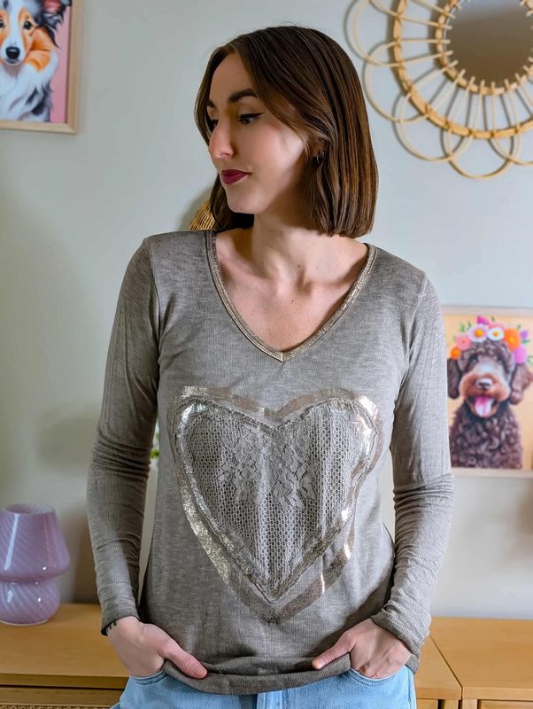 Heart Shimmer Basic Ribbed Sweater
